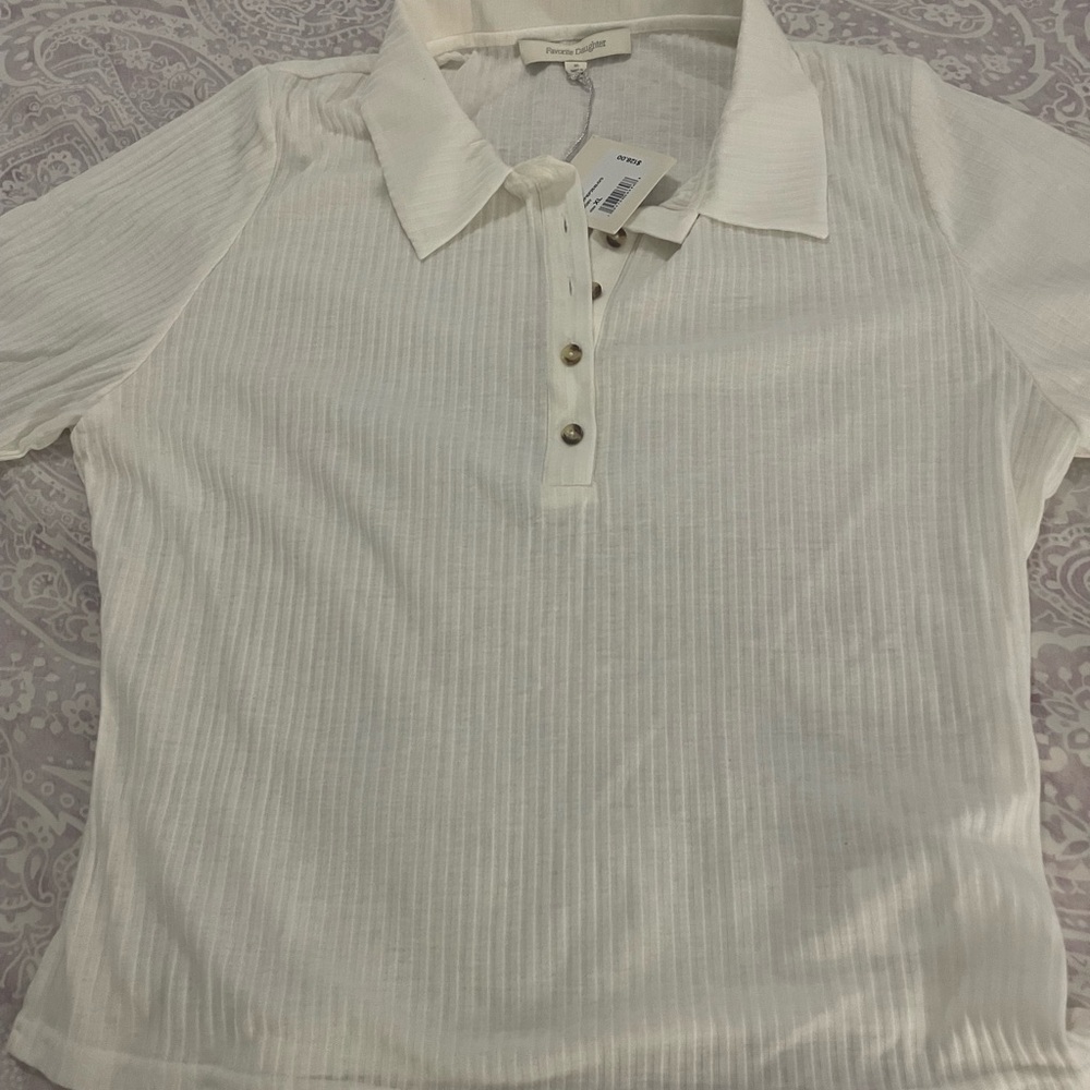 Favorite Daughter Cream Tan Ribbed Polo Shirt